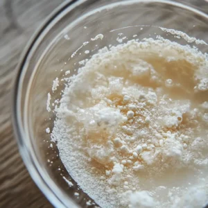 Blooming Gelatin for Panna Cotta A small bowl of gelatin powder blooming in water, ready to use for panna cotta." A small bowl of gelatin powder blooming in water, ready to use for panna cotta