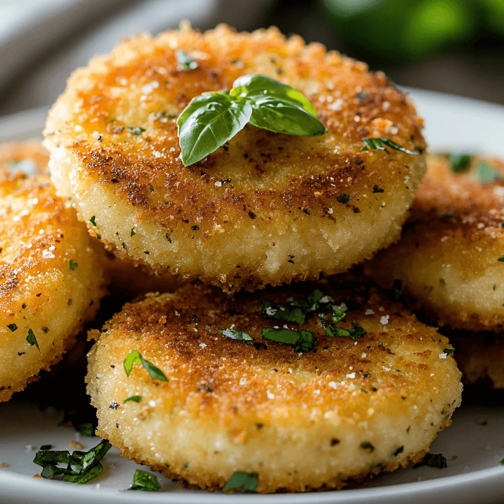 A Plate of Finished Capellini Cakes A plate of crispy, golden capellini cakes garnished with fresh herbs.