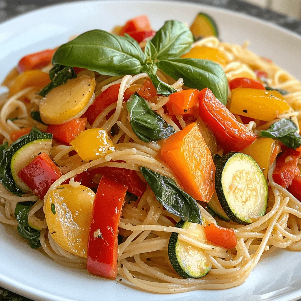 Vegan Capellini Pasta Plated with Fresh Basil A serving of vegan Capellini pasta with sautéed vegetables and fresh basil leaves.